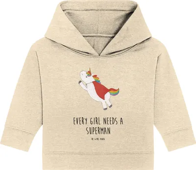 Produktbild von Mr. & Mrs. Panda Organic Baby Hoodie Einhorn Super 12. - 18. Monat - Natural Raw - Geschenk, Kapuzenshirt, Superheld, Held, Freundin, Einhörner, Unicorn