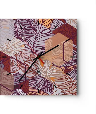 Produktbild von Wanduhr - Quadrat - Glasuhr - Blatt Pflanze Blume - 40x40cm - Schleichendes Uhrwerk - Lautlos - zum Aufhängen bereit - Dekoration Modern - Wanddekoration aus Glas - C3AC40x40-3865