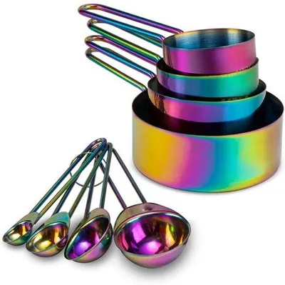 Produktbild von Famanu Messbecher- und Messlöffel-Set 8-teilig, mit rostfreien Stahlgriffen, für trockene und flüssige Zutaten in der Küche