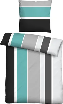 Produktbild von Traumhaft schlafen - Castell - Markenbettwäsche Baumwoll Renforce Bettwäsche 0040562 LÄNGSBALKEN color: türkis, size: 1x 155x220 cm + 1x 80x80 cm