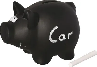 Produktbild von schwarzen Sparschwein aus Keramik zum Beschriften, Tafellack, Kreidetafel von Out of The Blue