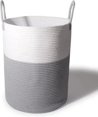 Produktbild von Gepolst Wäschekorb mit Griff, 58 l, Spielzeugaufbewahrung, Schrankbox, geflochtener Wäschekorb, groß, Kinderzimmer-Opbewahrungskiste (grau, D 38 x H 50 cm)