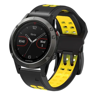 Produktbild von FFO2World Silikon-Sportarmband mit QuickFit 22 mm für Garmin Fenix 5–8 (47 mm) & Epix Pro Gen 2 – Flexibel & schweißresistent – Schwarz/Gelb