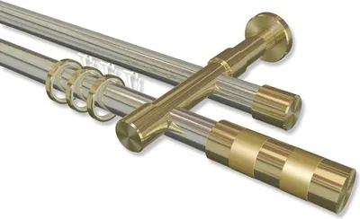 Produktbild von Interdeco Rundrohr-Innenlaufstange, Gardinenstange (Kombination) Edelstahl-Optik / Messing-Optik Modell Prestige Mavell, 20 mm Ø 2-läufig, 320 cm (geteilt)