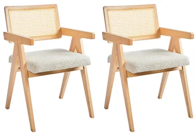 Produktbild von BELIANI Esszimmerstuhl 2er Set Hellbraun u. Hellbeige Holz mit Bouclé Sitzfläche Teddyfell Optik Wiener Geflecht Rückenlehne Küchenstühle Retro Stil