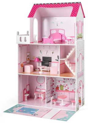 Image de Maison de poupées en bois avec meubles et 3 étages