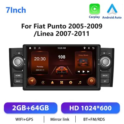 Image de Fiat Punto 2005-2009 - Autoradio Android 13 2-DIN - CarPlay - 2 Go de RAM, 64 Go de ROM - Écran tactile de 17,8 cm - 1024×600 - RDS, commandes au volant