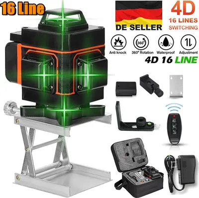 Produktbild von MODFU Kreuzlinienlaser 4D 16 Lines Laser Level Grünes 360º Rotary Automatische Kreuzlinienlaser (Arbeitsbereich: 25 m) mit 2X Batterie, Sprachsteuerungsfunktion, IP54 Staub & Wasserschutz