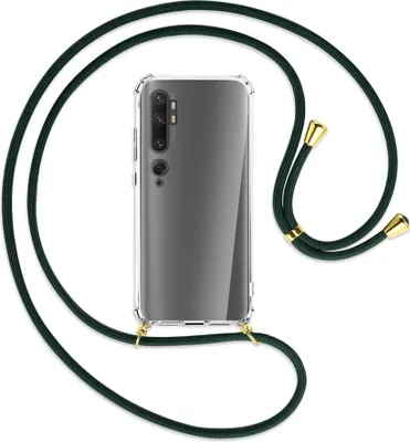 Produktbild von Handykette Backcover-Schutzhülle mit Band (Metall goldfarben) für Xiaomi Mi Note 10 (Pro) - dunkelgrün
