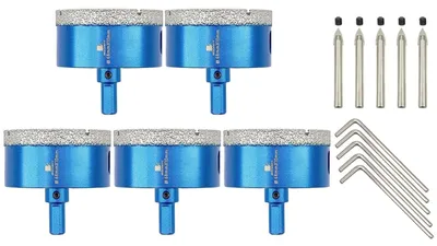 Produktbild von Diamant Fliesenbohrer Set 5 Stück 68mm mit Zentrierbohrer und Dreiecksschaft für Porzellan, Keramik, Stein