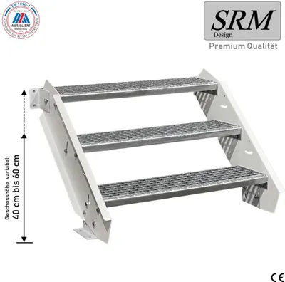 Produktbild von 3 Stufen Stahltreppe Weiß Breite 120 cm Geschosshöhe 40 - 60 cm ohne Geländer
