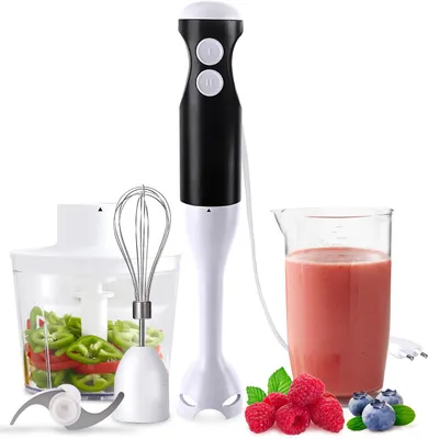 Produktbild von Power Stabmixer-Set 400W mit Zerkleinerer & Schneebesen – 4-in-1 Pürierstab-Set für Suppen & Smoothies, inkl. Messbecher