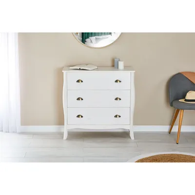 Produktbild von Kommode ANTOINETTE, schönes Sideboard im Barockstil, antike Anrichte aus Kiefer in weiß, praktische Schubladenkommode mit 3 Schubladen