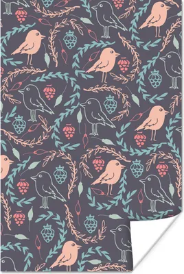 Produktbild von MuchoWow® Poster Muster Vogel und Obst 80x120 cm - Papierdruck