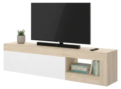 Produktbild von TV-Ständer Dadl, niedriges Sideboard für Wohnzimmer, Wohnzimmer-Sideboard für Fernseher, 204 x 42 x 48 cm, Eiche und Weiß