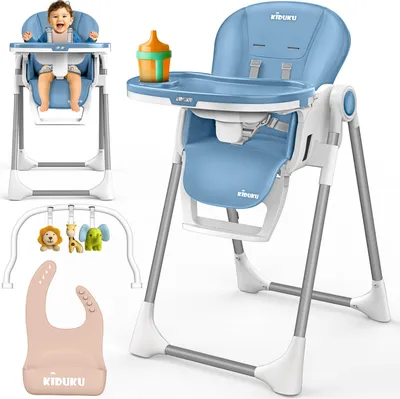 Produktbild von KIDUKU® Hochstuhl Baby 3in1 mit Neugeborenenaufsatz + Lätzchen, Spielbogen & Tisch | Kinderhochstuhl klappbar mit Liegefunktion | Kombihochstuhl höhenverstellbar | Babystuhl mitwachsend 0-36 Monate