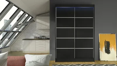 Obrázek produktu pro Posuvná šatní skříň 120 cm s LED RGB osvětlením SAMANRE 4 - černá