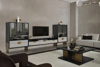 Image de Meuble TV, meuble de rangement, 2 vitrines, ensemble pour salon, meubles de séjour, blanc, 3 pièces.