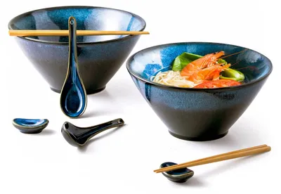 Japanische Ramen-Schüssel aus Keramik, 2100 ml, 23,2 cm, Blau