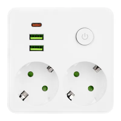 Produktbild von MasterLED Steckdosenadapter Modi 2-fach Schuko mit USB-A USB-C Schalter weiß