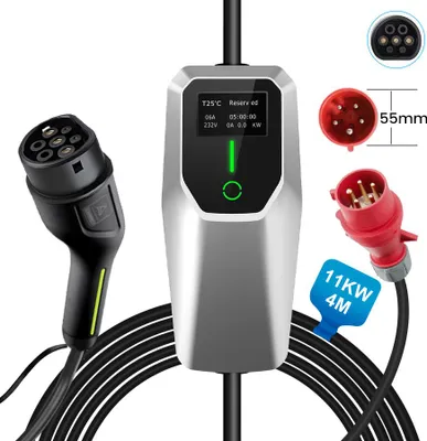 Produktbild von Mobile Wallbox EV Ladegerät 11kW Typ 2 4m Ladekabel 3-poligen 6-16A CEE Stecker