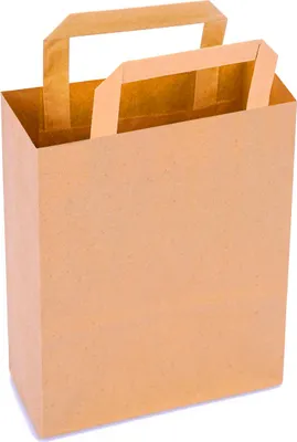 Produktbild von 250 Papiertragetaschen mit Flachhenkel 22 x 18 x 8 cm Braun - Papiertüten Papiertasche Kraftpapiertüten