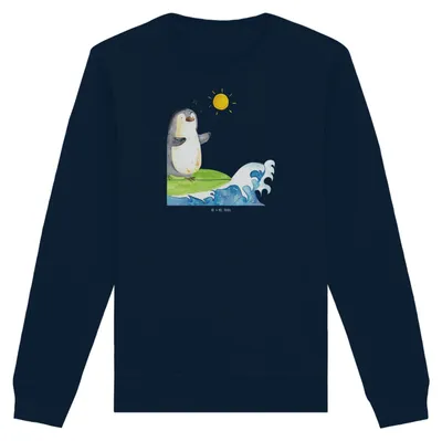 Produktbild von Mr. & Mrs. Panda Baumwoll Sweatshirt Pinguin Surfer Größe XXL - French Navy - Geschenk, Pullover, Motiviert, Portugal, Sweater, Optimistisch, Urlaub, Hawaii, Bio, Pulli