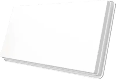 A white flat antenna with a twin LNB.