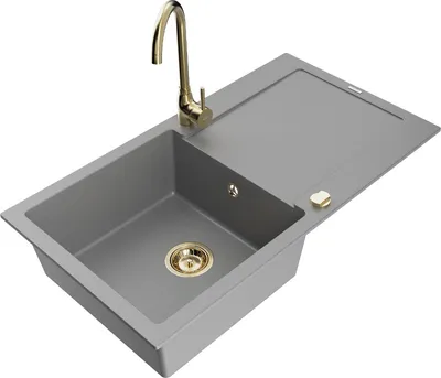 Produktbild von Mexen Leo 1 Becken-Granitspüle mit Abtropffläche und Mischbatterie Telma, Grau - 6501-71-670200-50
