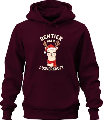 Produktbild von Rentier war t Alpaka Weihnachten lustig Geschenk Uni Hoodie Kapuzenpullover, Burgundy, XXL