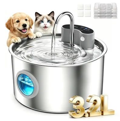 Immagine prodotto di Fontana per gatti senza fili - 3,2 l - Acciaio inox 304 - Sensore e timer