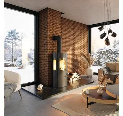 Produktbild von Kaminofen Haas & Sohn Vitus.l Stahl schwarz 6,4 kW mit Holzfach und Wärmeplatte