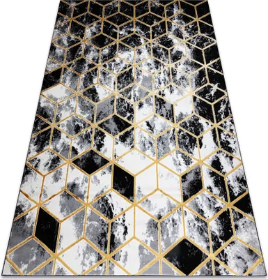 Produktbild von Modern Teppich 3D GLOSS 409A 82 Würfel stilvoll, glamour, art deco schwarz / grau Schwarz 80x150 cm