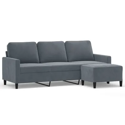 Produktbild von vidaXL 3-Sitzer-Sofa mit Hocker Dunkelgrau 180 cm Samt