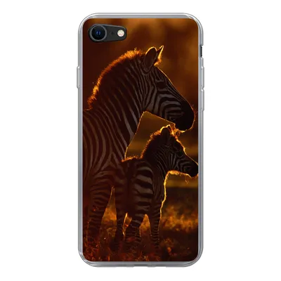 Produktbild von MuchoWow® Handyhülle Schutzhülle Hülle für iPhone SE 2022 Zebra - Sonne - Fohlen Silikon Softcase Handy Hülle - Schutzhülle