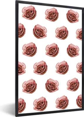 Produktbild von MuchoWow® MuchoWow® Gerahmtes Poster Rosen - Pastell - Muster 40x60 cm - Poster mit zchwarzem Bilderrahmen - Papierdruck - Wandbilder