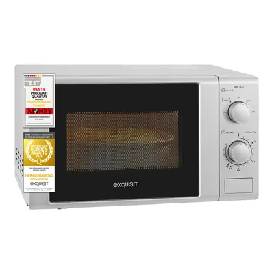 Produktbild von Exquisit Mikrowelle MW 802 Silber | 700 Watt | 5 Leistungsstufen | Timer Timer | Auftaufunktion | 25,5cm Ø Drehteller