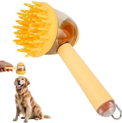 Produktbild von Haar- und Fellpflege-Set für Hunde und Katzen - 3-in-1 - mit Seifen-Dispenser - Massage- und Entwirrborstel - für Hunde und Katzen - aus ABS - 18,5 x 8,5 cm