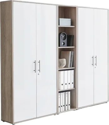 Produktbild von Aktenschrank TABOR 10 in Eiche Sonoma / weiß matt, Schrankwand, Büroschrank, abschließbar, Metallgriffe