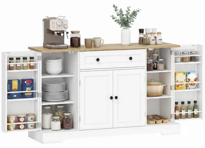 Produktbild von SUGIFT Sideboard mit Türregal, Küchenschrank, Shaker-Türen, 1 Schublade, verstellbare Einlegeböden, Weiß | 138 x 40 x 83,5 cm | 23 kg