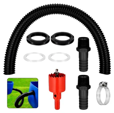 Produktbild von 1 Zoll (25mm) Verbindungssatz für Regentonnen, 50cm Verbindungsschlauch und 2 Schlauchstutzen 25mm mit Kontermutter für Wassertanks und Zisternen