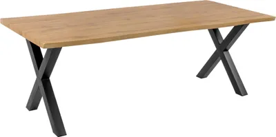 Produktbild von Esstisch Josy | 220 x 100 cm | Holz Wildeiche-Optik | X-Gestell Metall schwarz | 40 mm Tischplatte mit Baumkante | Tisch für Esszimmer & Küche