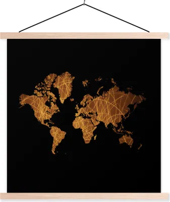 Produktbild von MuchoWow® Textilposter Weltkarte - Gold - Braun 40x40 cm mit holzfarbenen Rahmen - Posterleiste