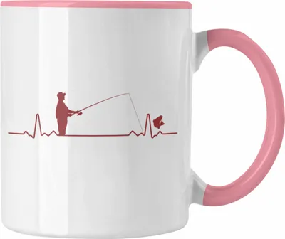 Produktbild von Trendation - Angler Tasse Geschenk Männer Grafik Herzschlag Lustig für Fischer Geschenkidee Angeln Fischen (Rosa)