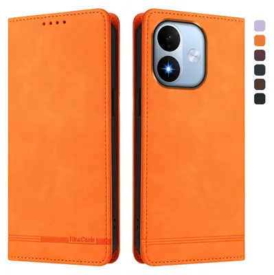Produktbild von Hülle für Xiaomi Redmi Note 17 4G, Retro Kunstleder Ständer Klapphülle mit Kartenfächer und Magnetische Orange