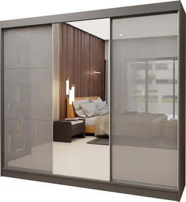 Produktbild von Masseno Schiebetürenschrank VITALE 240 cm Kleiderschrank Schlafzimmer Schrank 3-türig mit Spiegel und Lacobel Grau
