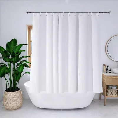 Image de Rideau de douche hydrofuge - 1 pièce - blanc - polyester - 180 x 150 cm