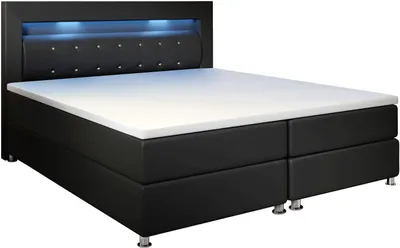 Obrázok produktu pre Boxspringová posteľ Montana 29042, 140 x 200 cm, s matracom a vrchným matracom, LED osvetlenie, čierna