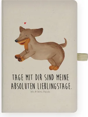 Produktbild von Mr. & Mrs. Panda Tagebuch Hund Dackel - Transparent - Geschenk, Sprüche, Herz, Kladde, Dachshund, Süß, skizzenbuch a4, notizbuch, Journal, Kariert