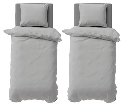 Produktbild von 4 teilige Uni Bettwäsche 135x200 cm Grau Einfarbig Mikrofaser Bettbezug Garnitur Set